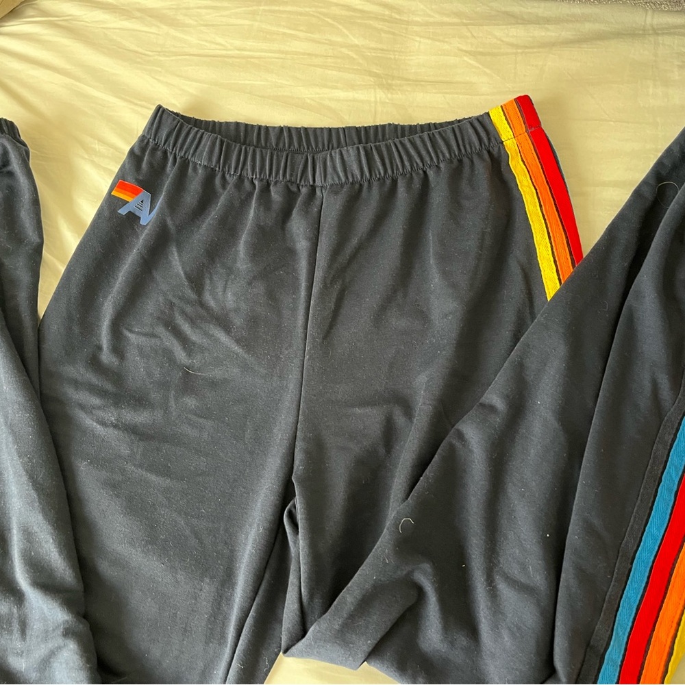 Aviator Nation Black Sweatpants with Rainbow Stripes